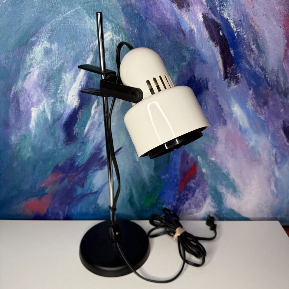 Industrial Post Modern Adjustable Height Desk Lamp Black & White Sliding 80s
